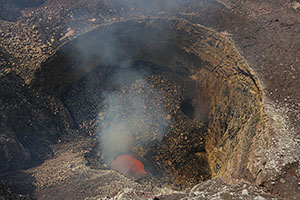 Pit in Santiago Crater with active lava lake, Masaya volcano
