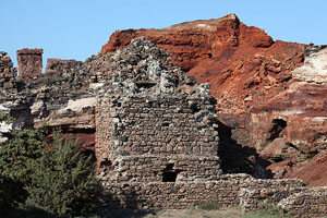Ruins of mine building near bay, Cape Vani Manganese Mine, Milos