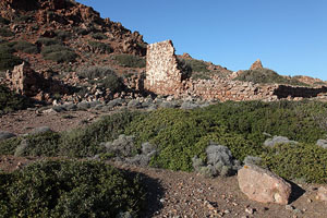 Remains of building perched above Cape Vani Manganese Mine, Milos