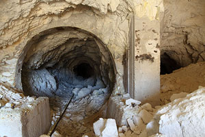 Entrance to mine shaft (adit) Paliorema Sulfur Mine, Milos