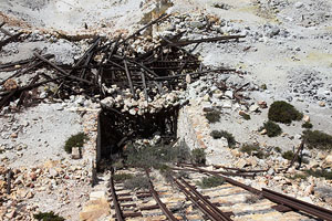 Bottom of Twin-track powered incline, Paliorema Sulfur Mine and processing facility, Milos