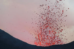 Nyamuragira Volcano eruption 2011 / 2012 - dense cloud of glowing lava bombs