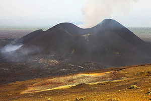 Nyamuragira Volcano eruption 2011 / 2012 - secondary eruption site viewed from crater complex of first phase of eruption
