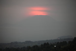 Nyiragongo volcano, illuminating clouds at night