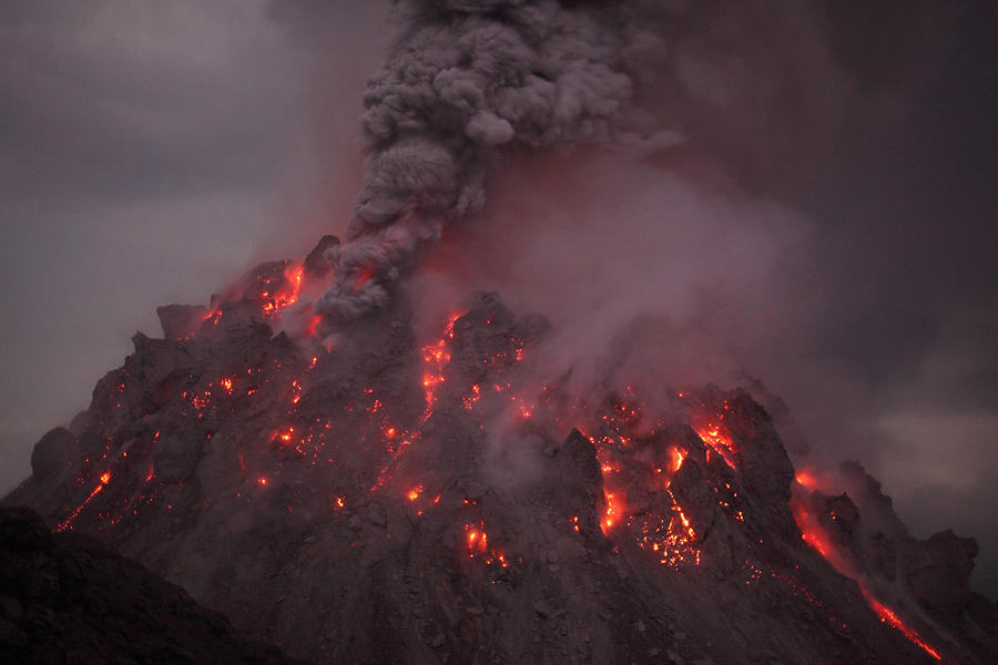 Nighttime Ash venting from Paluweh (Rokatenda) volcanoes 2012 Rerombola lava dome