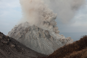 Pyroclastic flow on flank of Rerombola lava dome, Paluweh volcano