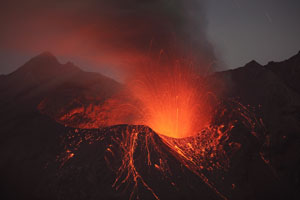 Sakurajima Volcano, Showa Crater, Nighttime, Glowing lava, Strombolian Eruption, 2009/2010