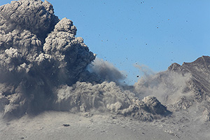 Sakurajima volcano, Japan, Explosive eruption with beginning of pyroclastic flow