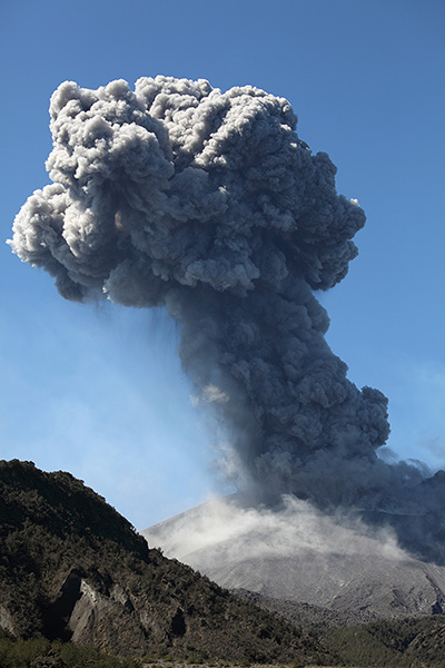 Sakurajima volcano, vulcanian eruption, ash cloud with mushroom shape
