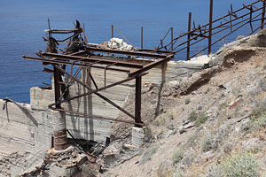 Mavromatis pumice quarry, decaying machinery, Santorini
