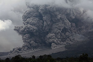Twin-lobed Large Pyroclastic Flow, Sinabung Volcano, Sumatra, Indonesia