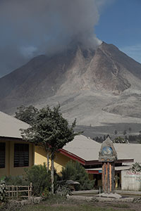 School at foot of Sinabung volcano