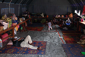 Inside tent at Evacuation center near Sinabung Volcano