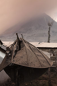 Satellite dish broken by volcanic ash load