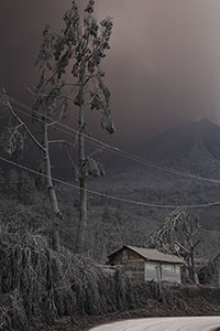 House under ash cloud