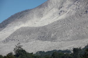 Sinabung volcano, June 2015, view of andesite lava flow from ESE