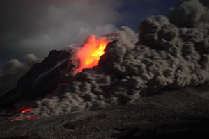 Nighttime Pyroclastic Flow, Soufriere Hills Volcano