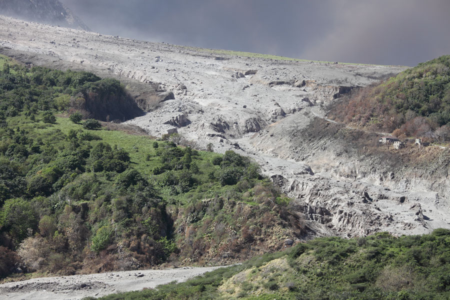 Soufriere Hills Volcano, Paradise Ghaut filled with pyroclastic flow deposits, Montserrat