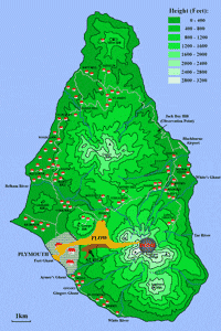 Map Montserrat, destruction of Plymouth