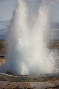 Strokkur Geysir. Geyser in Iceland, Fountain Geyser, Eruption, Forked fountain