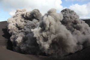 North crater eruption Yasur volcano, ash cloud